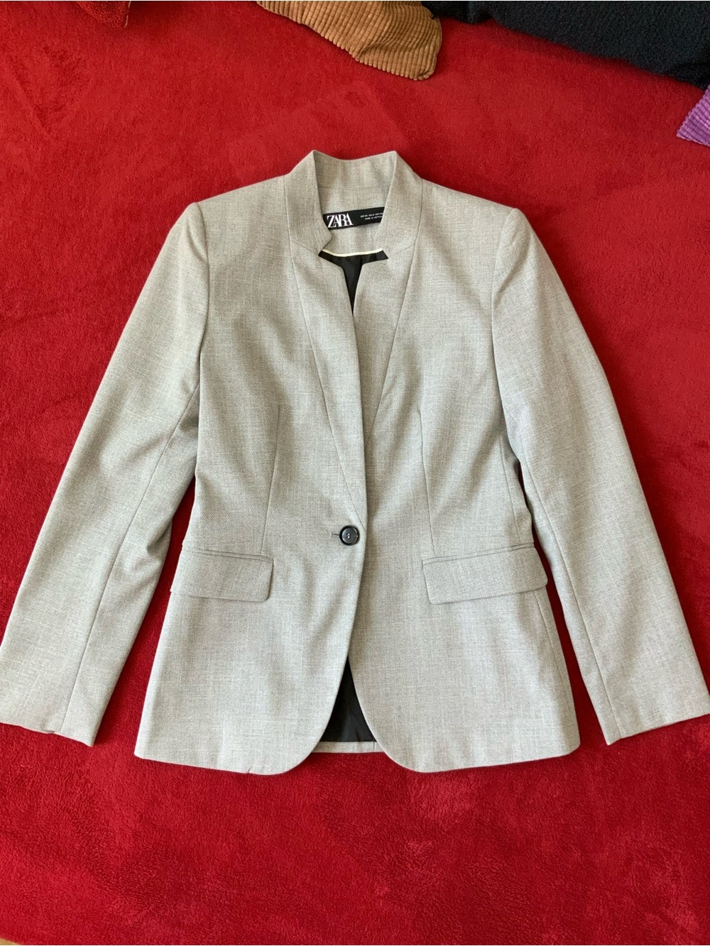 Zara Light Gray Single-Button Notchless Blazer